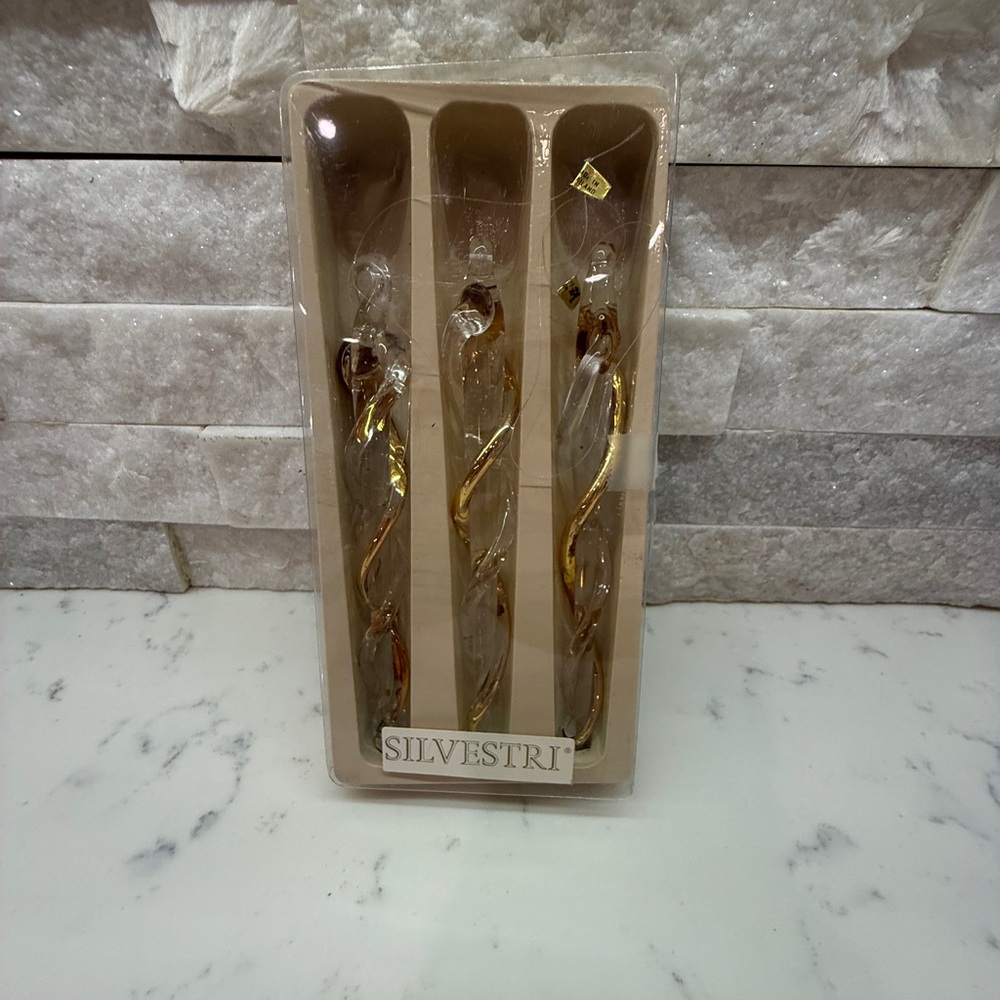 Silvestri Handcrafted Glass Icicle Style Christmas Ornaments Set of 3 Vintage